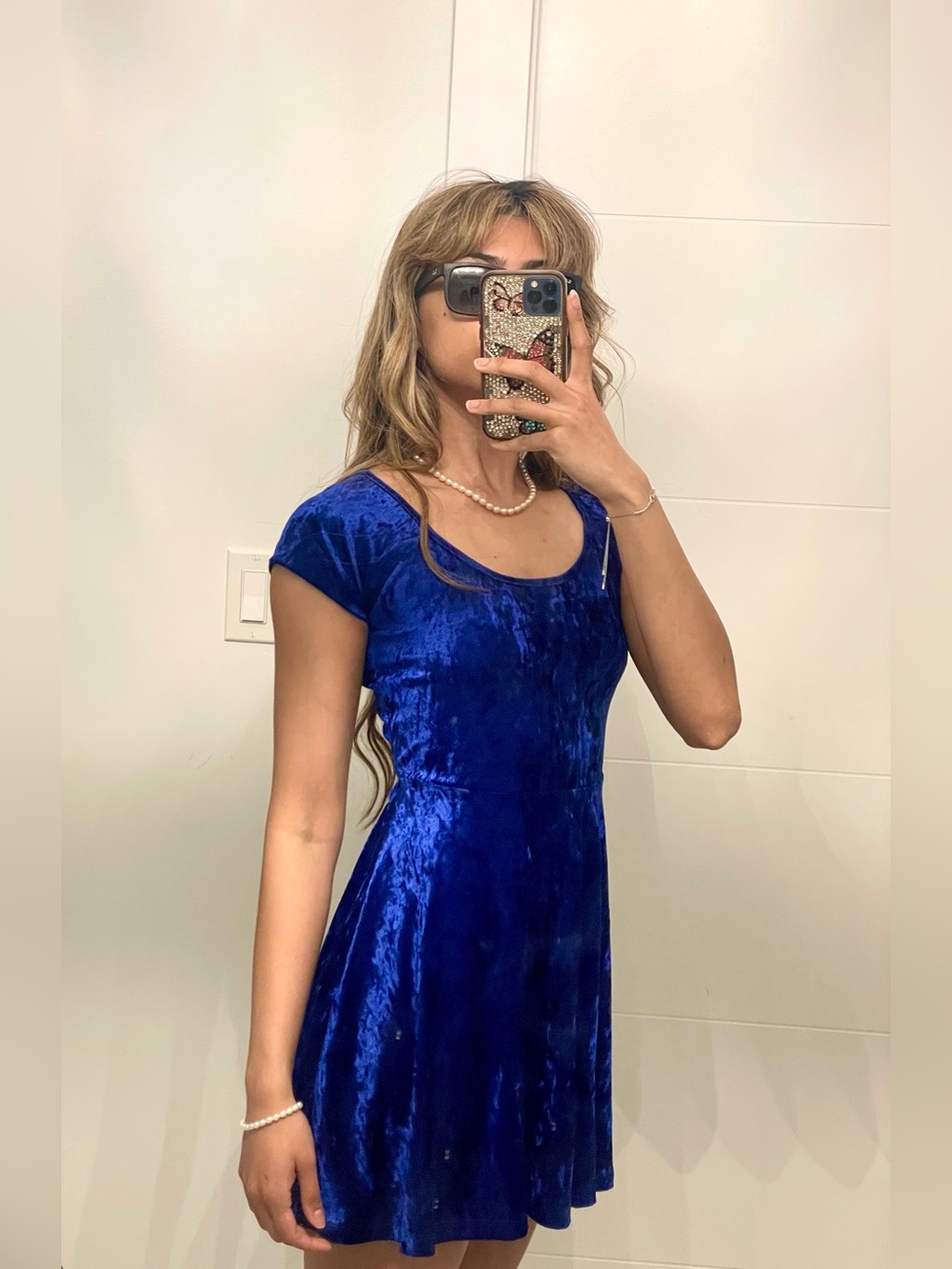Forever 21 Royal Blue Crushed Velvet Mini Dress
